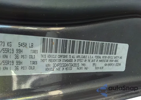 2017 Dodge Journey Crossroad Plus z USA, uszkodzony, nr VIN 3C4PDCGGXHT643915